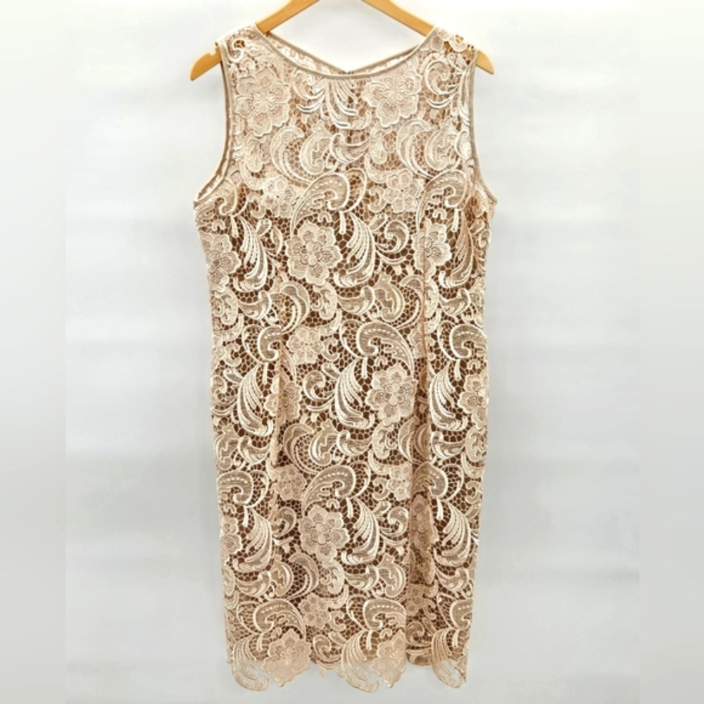 Adrianna Papell Beige Lace Midi Dress